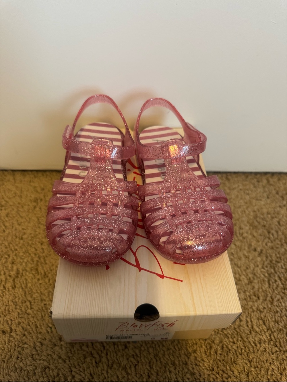 Girls Glitter Pink Jelly Sandals with Adjustable Strap